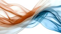 Flowing abstract waves in orange and blue tones create dynamic motion against white background, conveying harmony and contrast in modern design.