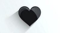 Black heart shape with soft shadow effect on white background, minimalist design element isolated for creative projects and graphic design applications.