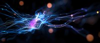 Glowing blue and pink energy streams with light particles flowing through dark space create dynamic motion effect for technology and science backgrounds.