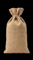 Burlap drawstring sack isolated on transparent background, ready for T-shirts, stickers, print on demand, clipart, and sublimation design use.