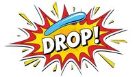Comic book style DROP explosion burst with colorful red yellow blue starburst rays on white background for graphic design projects and promotional materials.