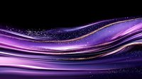 Abstract purple and gold flowing waves with glitter effect on dark background create dynamic motion and luxury design element for creative projects.