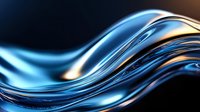 Smooth flowing metallic waves in blue and gold create dynamic abstract background with glossy liquid texture and elegant curved lines. Suitable for luxury designs.