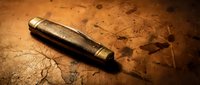 Vintage harmonica on aged weathered leather surface with dramatic lighting for music and nostalgia themes.