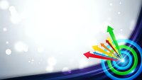 Colorful arrows pointing toward spiral target on light background with bokeh effects for business presentations and marketing materials.