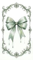 Sage green watercolor bow inside ornate baroque floral frame, soft dripping paint effect, vintage elegant style for cards, prints, and decor.