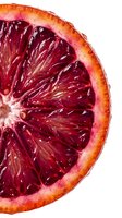 Red grapefruit slice with vibrant crimson flesh and textured rind, isolated on white background. Fresh citrus fruit for food, beverage, and wellness design projects.