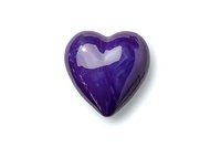 Glossy purple heart shape on white background with soft shadow, isolated design element for valentines, romance and love concepts.