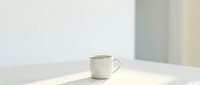 Ceramic mug with handle on white surface in bright natural light, suitable for beverage, kitchen, and lifestyle design projects.
