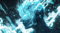 Glowing cyan profile of ethereal being with electric energy streams and digital particles emerging from head against dark background, futuristic concept art.