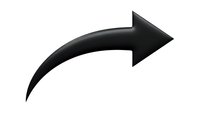 Black curved arrow pointing right isolated on transparent background for web design, presentations and graphic projects.