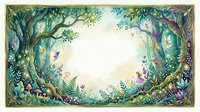 Enchanted forest frame with lush green foliage, magical plants and mystical atmosphere creating natural border for text or design elements.