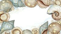 Watercolor seashells frame with nautilus, scallops and conch shells on white background. Marine border for coastal decor and ocean-themed designs.