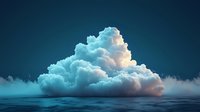 Dramatic cumulonimbus cloud formation over dark ocean waters at dusk, illuminated by pink and turquoise light creating ethereal atmospheric scene.