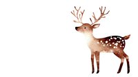Watercolor brown deer with white spots and antlers on white background, woodland nursery art style illustration for children room decor and greeting cards.