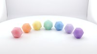 Colorful geometric hexagonal spheres arranged in gradient spectrum from pink to purple on white isolated background, suitable for design projects and creative compositions.
