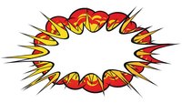 Comic book explosion burst frame with dynamic spikes and vibrant red yellow colors on white background for graphic design and promotional materials.