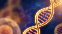 Glowing golden DNA double helix structure with illuminated strands against blurred scientific background, suitable for genetics, biotechnology, and medical research presentations.