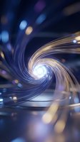 Abstract spiral light trails creating dynamic swirl motion with bokeh effects and glowing center on dark blue background for modern digital design.