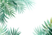 Watercolor tropical palm leaves framing white background, creating fresh botanical border for summer designs and invitations.
