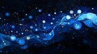 Magical blue cosmic wave with glowing spheres and sparkles on dark background, flowing ethereal abstract design pattern for mystical decoration.