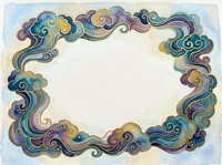 Ornate decorative frame with swirling cloud motifs in watercolor style. Traditional Asian-inspired border design with flowing curves and spirals for invitations.