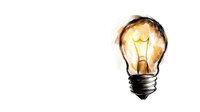 Glowing light bulb with warm yellow illumination on white background, symbolizing ideas, innovation, and creative inspiration.