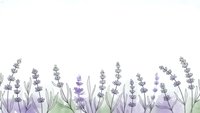 Watercolor lavender flowers border with purple blooms and green leaves on white background for wedding invitations and botanical designs.