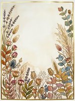 Vintage botanical frame with dried flowers, grasses, and wildflowers arranged on cream background. Isolated design element suitable for invitations, stationery, and decorative projects.