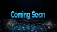 Glowing blue text Coming Soon floating above dark surface with bokeh light effects and particles, dramatic announcement design for marketing materials.