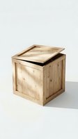 Light wood storage box with removable lid on white background, suitable for furniture design, home organization, and interior styling projects.