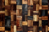 Decorative wooden mosaic wall panel with alternating dark and light natural wood blocks creating geometric pattern. Modern interior design element.