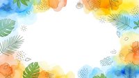 Tropical watercolor frame with palm leaves and abstract shapes on white background for summer design projects and creative layouts.