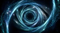 Cosmic spiral galaxy with swirling blue energy streams and stardust particles creating mystical vortex portal in deep space for sci-fi and astronomy projects.