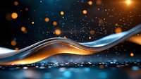 Glowing orange and blue waves with sparkles and bokeh effects on dark background create dynamic abstract composition for luxury branding and modern design.