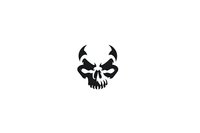 Black skull silhouette isolated on white background for Halloween decorations, gothic designs, and horror-themed projects.