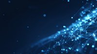 Abstract digital network with glowing blue connections and particles on dark background. Technology concept for data visualization and global communications.