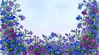 Watercolor floral border with blue and purple wildflowers on a light background, leaving copy space for text or greeting card design.