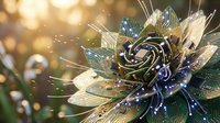 Elegant peacock feather arrangement with iridescent blue and green plumage creating natural decorative display against warm golden bokeh background.