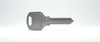Metal house key blank isolated on white background, uncut silver key for locksmith or security concept.
