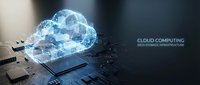Close-up of digital cloud hologram emerging from smartphone on circuit board, representing cloud computing, data storage, and network infrastructure technology.