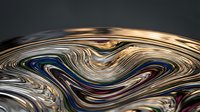 Abstract fluid metallic waves with golden copper and blue reflections creating dynamic flowing patterns for modern design backgrounds.