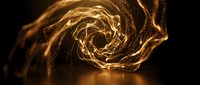 Glowing golden spiral vortex with sparkling particles on dark background, luxury abstract light motion effect for premium design.