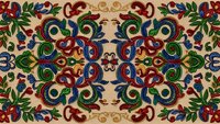 Ornate folk art pattern with colorful floral motifs and decorative swirls on beige background. Traditional ethnic design for textile, wallpaper applications.