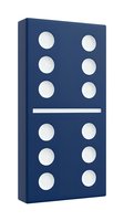 Navy blue domino tile with white circular dots arranged in two sections of six, isolated on white background for game design and educational materials.