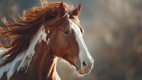 Chestnut and white horse with flowing mane in profile, ideal for equestrian, ranch, and animal-themed designs and projects.