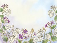 Watercolor floral border with purple flowers and botanical elements on white background, suitable for wedding invitations, greeting cards, and stationery design projects.