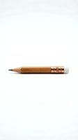 Single wooden pencil with copper ferrule and white eraser isolated on white background for office supplies and stationery design projects.