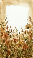 Watercolor autumn wildflower border frame with warm brown tones and botanical elements creating natural rustic background for seasonal design projects.