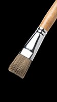 Flat paint brush with wooden handle and metal ferrule, isolated on transparent background. Great for art, craft, sticker, T-shirt design, clipart, and print on demand use.